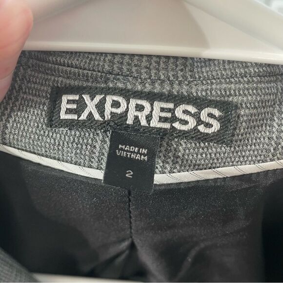 Express Gray Plaid Blazer Jacket with Elbow Pads Size 2 - Picture 6 of 11